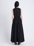 Back full length image of model wearing Libby Dress In Poplin in BLACK