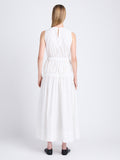 Back full length image of model wearing Libby Dress In Poplin in OFF WHITE
