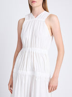 Detail image of model wearing Libby Dress In Poplin in OFF WHITE