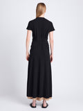 Back full length image of model wearing Noelle Dress in Jersey in BLACK