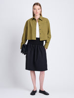 Front full length image of model wearing Olive Skirt in Peached Poplin in BLACK