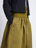 Detail image of model wearing Olive Skirt in Peached Poplin in OLIVE