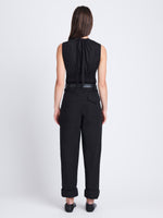 Back image of model wearing Octavia Pant in Solid Cotton Linen in black