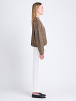 Side full length image of model wearing Octavia Pant in Solid Cotton Linen in OFF WHITE