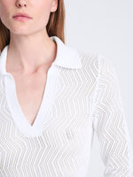 Detail image of model wearing Agnes Polo in Zig Zag Pointelle in OFF WHITE