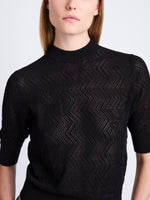 Detail image of model wearing Nicola Sweater in Zig Zag Pointelle in BLACK