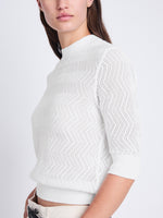 Detail image of model wearing Nicola Sweater in Zig Zag Pointelle in OFF WHITE