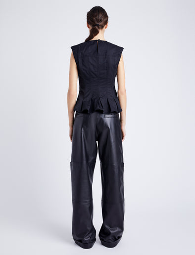 Proenza Schouler Back full length image of model wearing Felix Top in Tech Cotton in BLACK