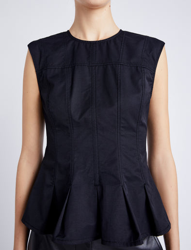 Proenza Schouler Detail image of model wearing Felix Top in Tech Cotton in BLACK