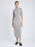 Proenza Schouler Front full length image of model wearing Cerine Dress in Boucle Rib in LIGHT ALLOY MELANGE