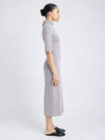 Proenza Schouler Side full length image of model wearing Cerine Dress in Boucle Rib in LIGHT ALLOY MELANGE