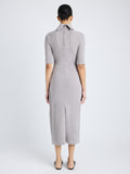 Proenza Schouler Back full length image of model wearing Cerine Dress in Boucle Rib in LIGHT ALLOY MELANGE