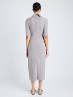 Proenza Schouler Back full length image of model wearing Cerine Dress in Boucle Rib in LIGHT ALLOY MELANGE