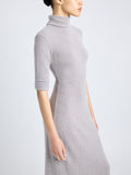Proenza Schouler Detail image of model wearing Cerine Dress in Boucle Rib in LIGHT ALLOY MELANGE
