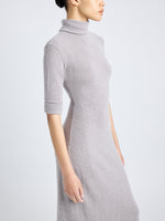 Proenza Schouler Detail image of model wearing Cerine Dress in Boucle Rib in LIGHT ALLOY MELANGE