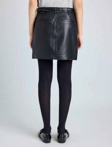 Proenza Schouler back cropped image of model wearing Blaze Skirt in Pebbled Leather in black