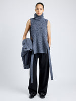 Proenza Schouler Front full length image of model wearing Ember Vest in Moulinex Knits in INK MELANGE