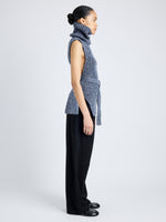 Proenza Schouler Side full length image of model wearing Ember Vest in Moulinex Knits in INK MELANGE