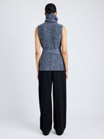 Proenza Schouler Back full length image of model wearing Ember Vest in Moulinex Knits in INK MELANGE