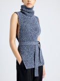 Proenza Schouler Detail image of model wearing Ember Vest in Moulinex Knits in INK MELANGE