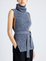 Proenza Schouler Detail image of model wearing Ember Vest in Moulinex Knits in INK MELANGE