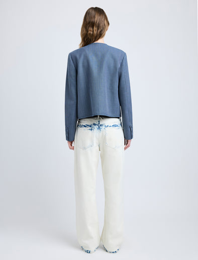 Proenza Schouler Back full length image of model wearing Lucas Jacket in Wool Melange in Denim