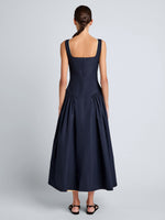 Proenza Schouler Back full length image of model wearing Kendall Dress in Tech Cotton in Navy
