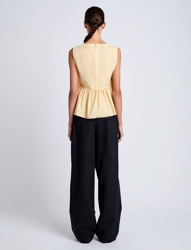 Proenza Schouler Back full length image of model wearing Sullivan Top in Tech Cotton in Light Wheat