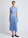 Proenza Schouler Front full length image of model wearing Rosalyn Skirt in Pleated Jersey in Pool