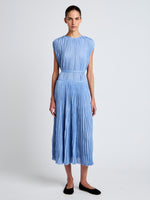 Proenza Schouler Front full length image of model wearing Rosalyn Skirt in Pleated Jersey in Pool