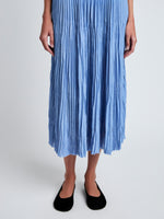 Proenza Schouler Detail image of model wearing Rosalyn Skirt in Pleated Jersey in Pool