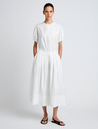 Proenza Schouler Front full length image of model wearing Austin Skirt In Cotton Sateen in White
