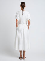 Proenza Schouler Back full length image of model wearing Austin Skirt In Cotton Sateen in White