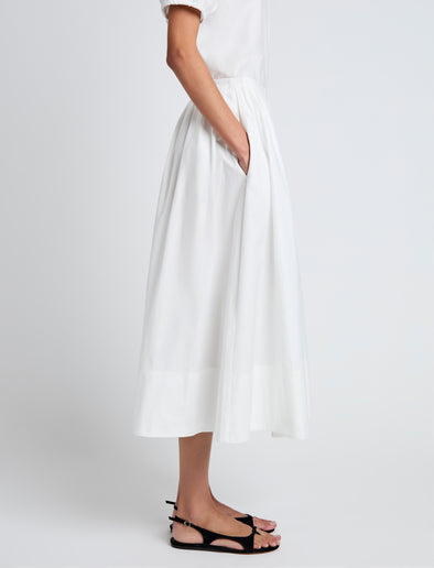 Proenza Schouler Detail image of model wearing Austin Skirt In Cotton Sateen in White