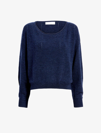 Proenza Schouler Still Life image of Conley Knit Sweater in Lightweight Merino in Navy Melange