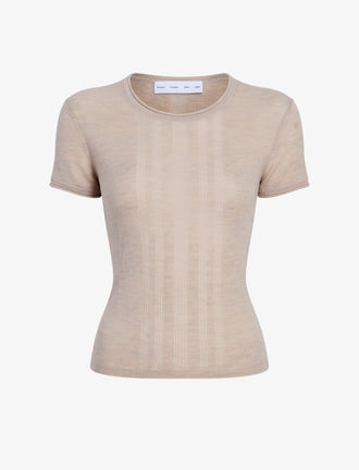 Proenza Schouler Still Life image of Blaine Knit Shirt in Lightweight Merino in Light Rose Melange