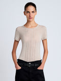 Proenza Schouler Front cropped image of model wearing Blaine Knit Shirt in Lightweight Merino in Light Rose Melange