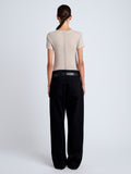 Proenza Schouler Back full length image of model wearing Blaine Knit Shirt in Lightweight Merino in Light Rose Melange
