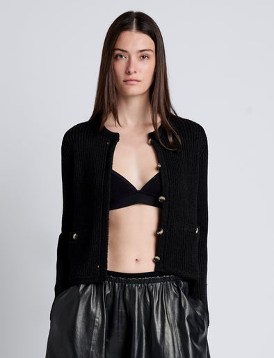 Proenza Schouler Front cropped image of model wearing Wilson Knit Jacket in Dry Rib in Black