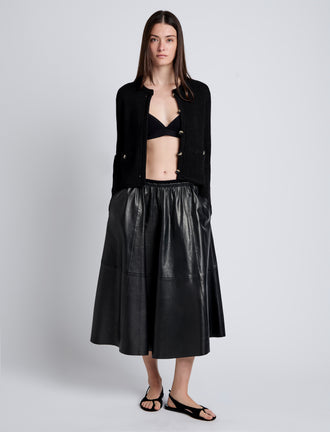 Proenza Schouler Front full length image of model wearing Wilson Knit Jacket in Dry Rib in Black