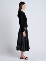 Proenza Schouler Side full length image of model wearing Wilson Knit Jacket in Dry Rib in Black