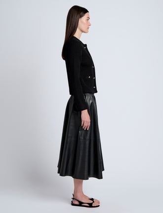 Proenza Schouler Side full length image of model wearing Wilson Knit Jacket in Dry Rib in Black