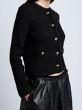 Proenza Schouler Detail image of model wearing Wilson Knit Jacket in Dry Rib in Black