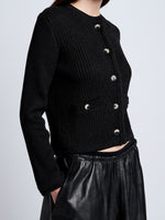 Proenza Schouler Detail image of model wearing Wilson Knit Jacket in Dry Rib in Black
