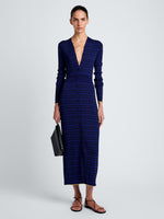 Proenza Schouler front image of model wearing Ivanna Dress in Mirco Check in Ink/Black