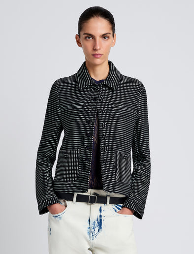 Proenza Schouler Front cropped image of model wearing Osler Jacket in Tweed in Black