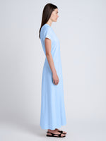 Proenza Schouler Side full length image of model wearing Noelle Dress in Jersey in Light Oxford