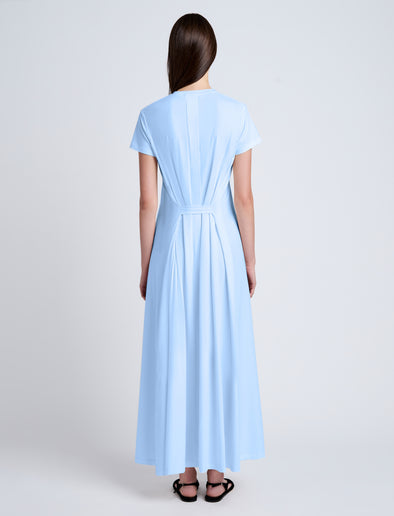 Proenza Schouler Back full length image of model wearing Noelle Dress in Jersey in Light Oxford