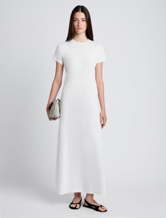 Proenza Schouler Front full length image of model wearing Noelle Dress in Jersey in Off White
