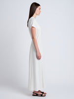 Proenza Schouler Side full length image of model wearing Noelle Dress in Jersey in Off White